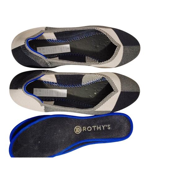 Rothy's The Flat Cap Toe Plaid Slip On Shoes Cream Gray Plaid Womens US 10 - Picture 5 of 7